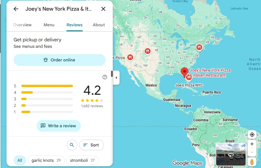 Joeys New York Pizza & Italian Restaurant google Reviews