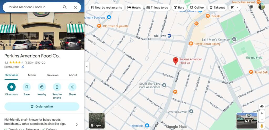 Perkins Restaurant & Bakery Staten Island -Google Map