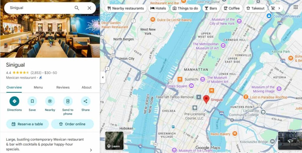 Sinigual Restaurant New York - Google Map