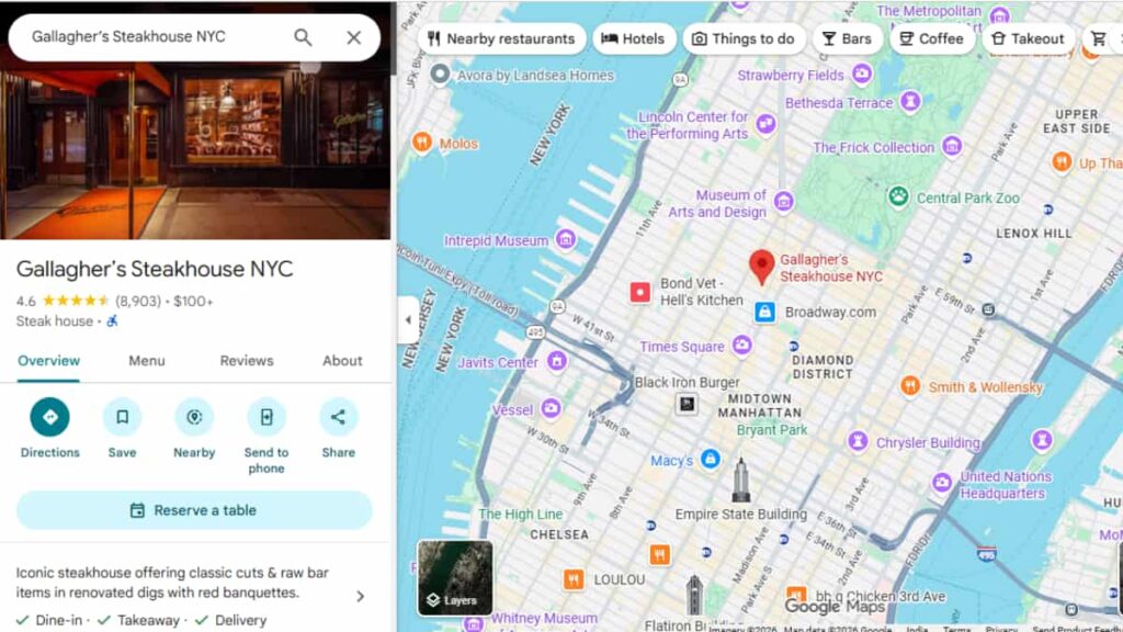Gallagher's Steakhouse New York City google map