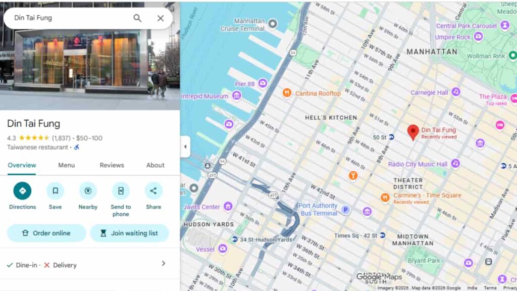 din tai fung new york City google map