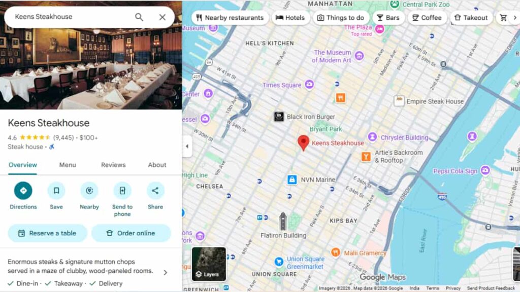 keens steakhouse new york city Google Map